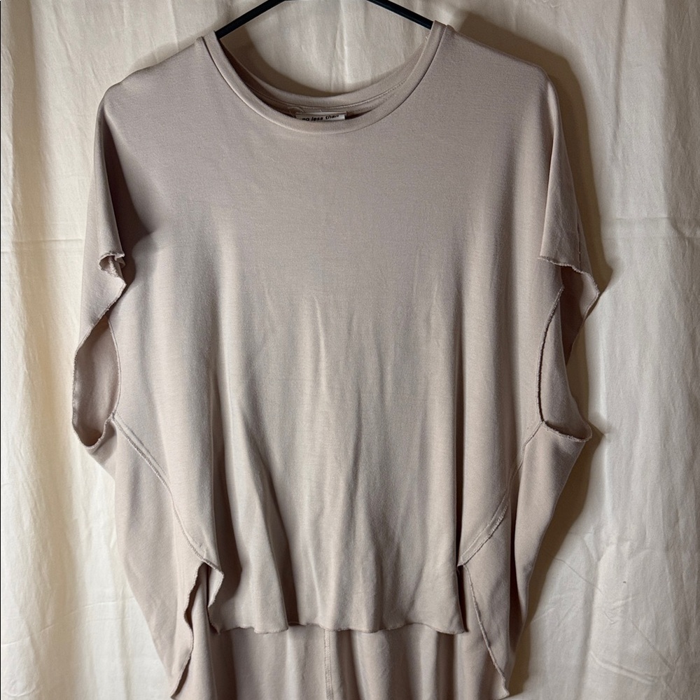 Relaxed Short-Sleeve Crewneck Top in Light Beige
